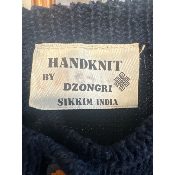 Handknit granny core Butterfly boho Cardigan Navy Blue Cotton Women's S/M whimsy - Picture 4 of 8